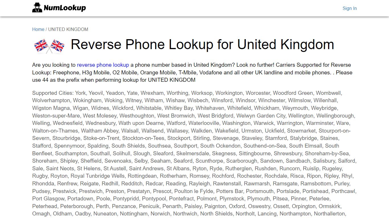 Reverse Phone Number Lookup for United Kingdom | NumLookup